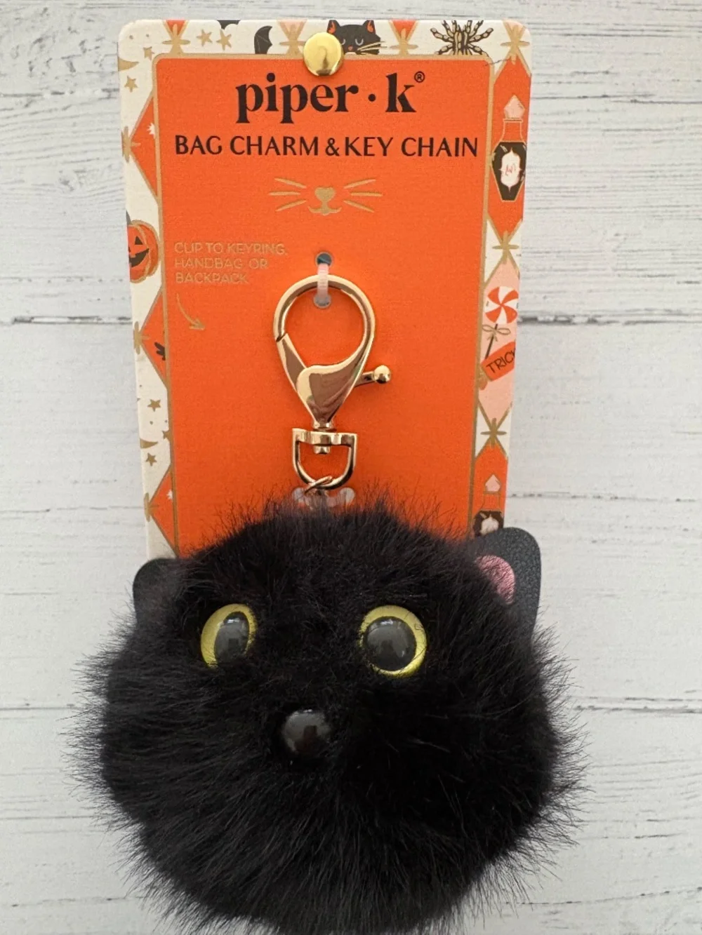Piper K Black Kitty Cat Clip on Bag Charm Key Chain